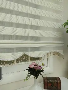 Oturma Odası - Krem - Ekru Renk Plise Zebra Perde (kalın Zeminli)- Krem Açık-ekru