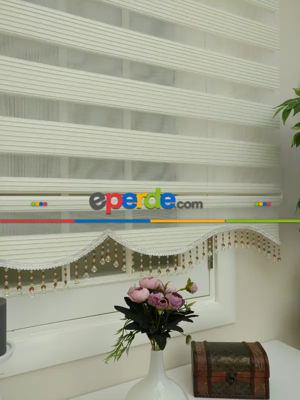 Krem - Ekru Renk Plise Zebra Perde (kalın Zeminli)- Krem Açık-ekru