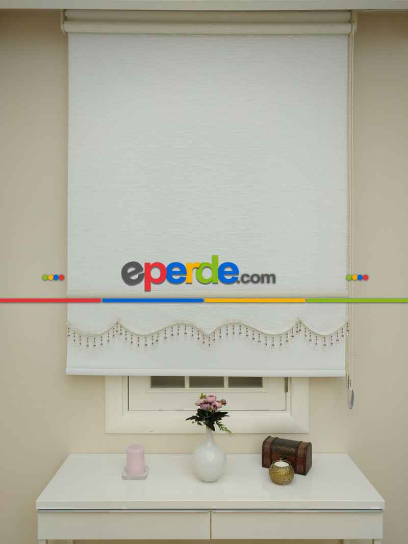 Brillant Tül Ve Stor Perde - Çiftli Sistem Tül Ve Güneşlik - Ekru-beyaz