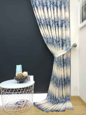 Patine Desenli Gökkuşagı Desenli Jakar Fon Perde Mavi Koyu