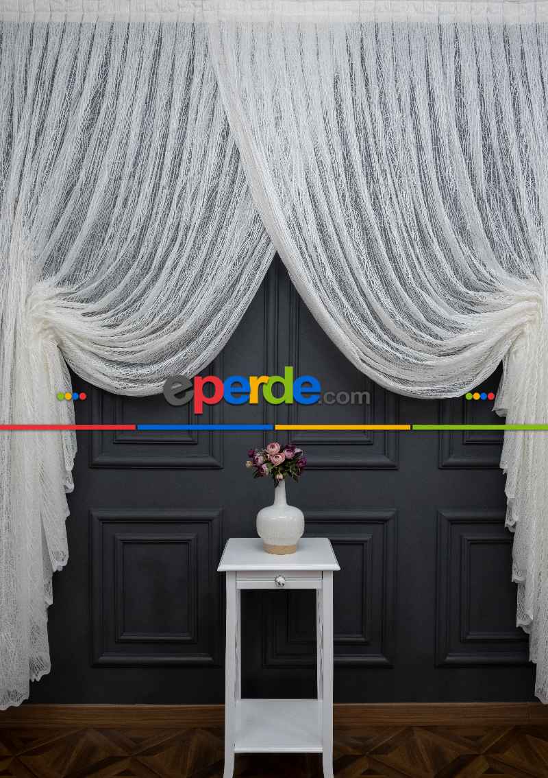 Örme Tül Perde - Spor Desenli - Cam Kırık Desenli