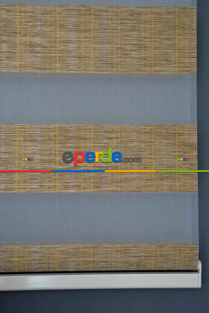 Halim Perdesan Jk-284 Golden Rod & Kahverengi Renk Etekli Veya Eteksiz Zebra Stor Perde