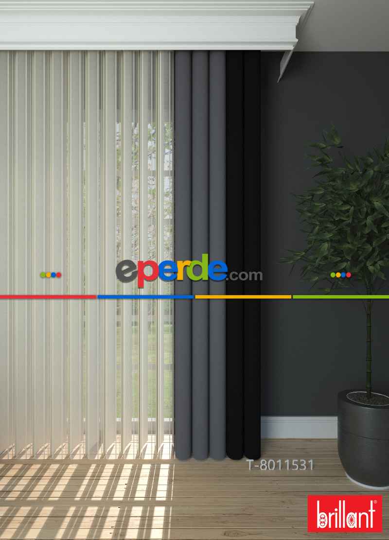 Brillant Akıllı Tül Siyah-koyu Antrasit Perde Tül Dikey Zebra Perde Düz 1. Kalite