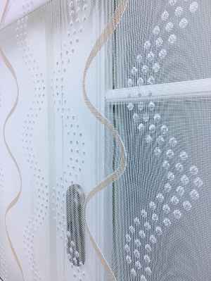 Desenli Çiftli Sistem Tül Stor Perde- Krem-gümüş Simli