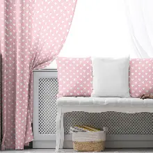 Kız Bebek Odası Fon Perde - Pembe Beyaz - Kalp Desenli