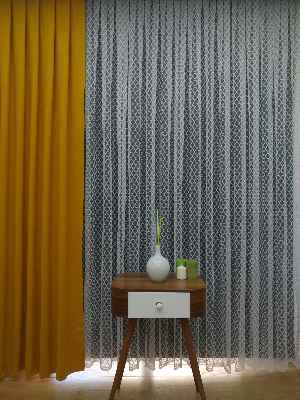 Damask Desen Fransız Dantel Örme Tül Perde & Kruvaze Perde- Ekru