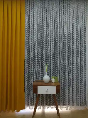 Damask Desen Fransız Dantel Örme Tül Perde & Kruvaze Perde- Ekru