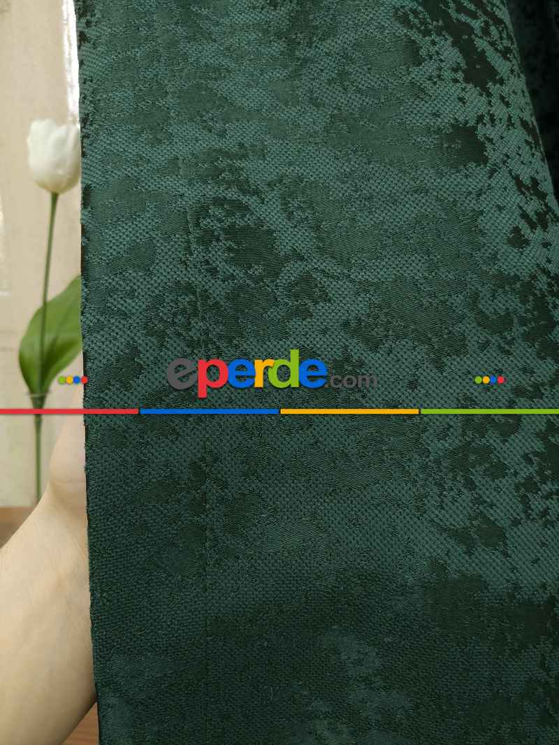 Koyu Yeşil Rengi Kendinden Desenli Jakar Fon Perde (285 En)- Yeşil Koyu Yeşil