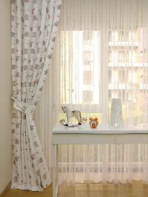 Bebek Odası Fon Perde - Minik Fil Fon Perde Modelleri- Gri Açık