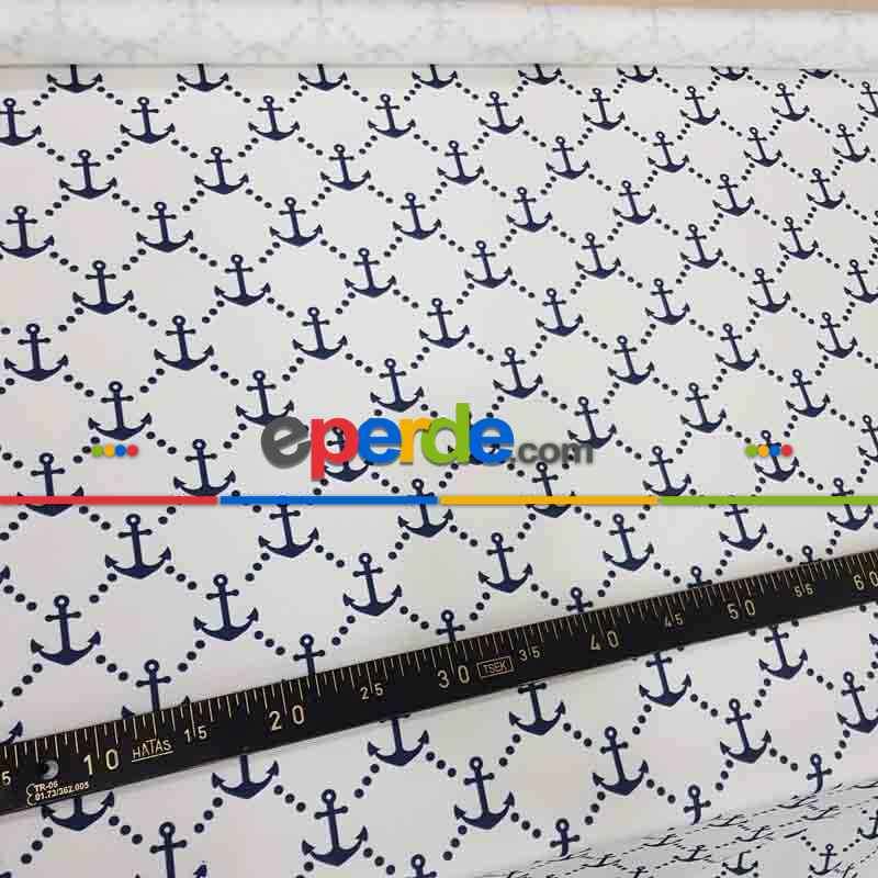 Marin Serisi Çapa Desenli Fon Perde Evm1512-4 Kumaşı Kalındır Duck Bezi Değildir- Mavi-Beyaz