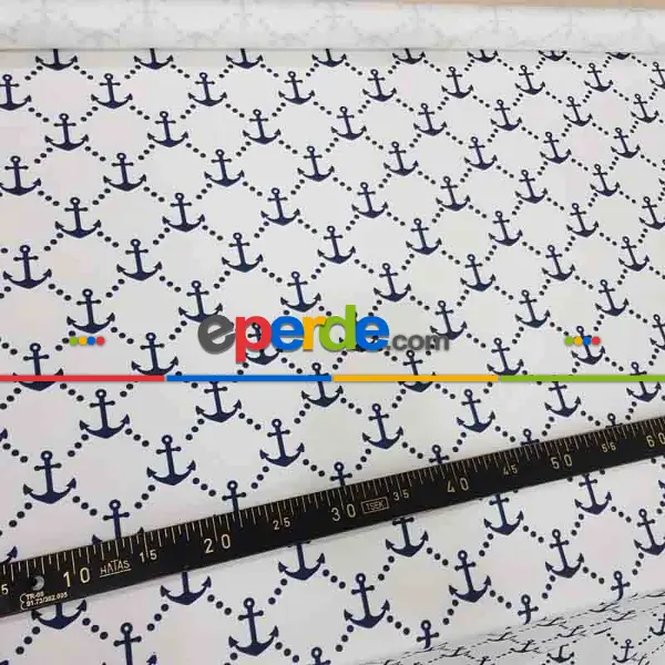 Bebek Odası - Marin Serisi Çapa Desenli Fon Perde Evm1512-4 Kumaşı Kalındır Duck Bezi Değildir- Mavi-Beyaz