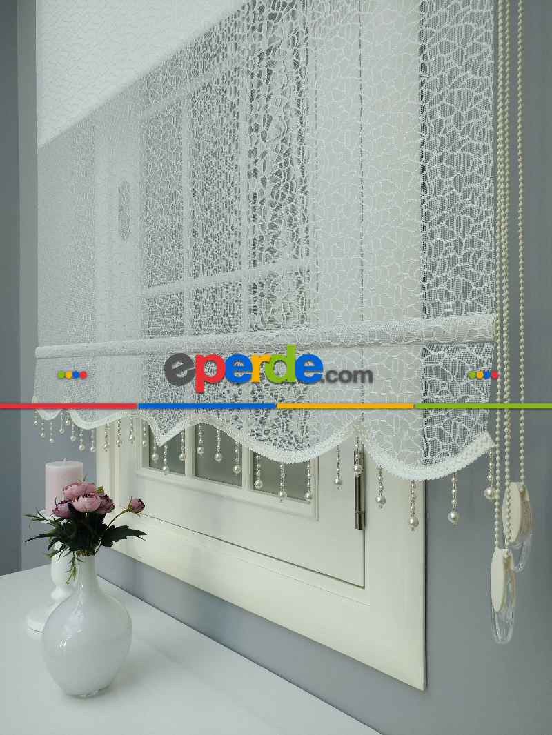 Brillant - Stor Perde - Çiftli Sistem Tül Ve Stor Perde - Petek Desen- Krem Açık-ekru