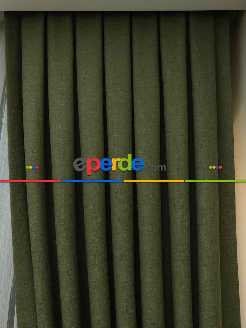 Haki Yeşili - Düz Keten Fon Perde ( Keten Fon Perde)- Yeşil-haki