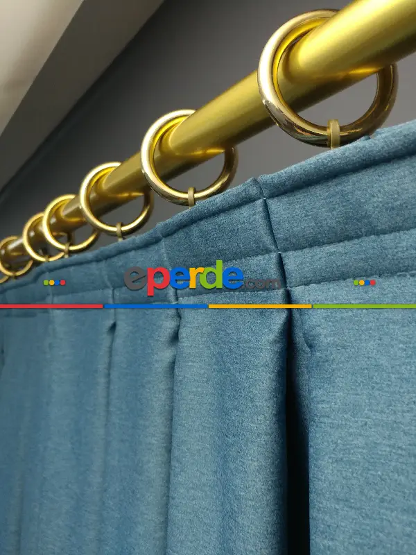 Yatak Odası - Modern Keten Görünümlü Işık Geçirmez Karatma Fon Perde 2021 Ikon- Mavi Koyu-turkuaz