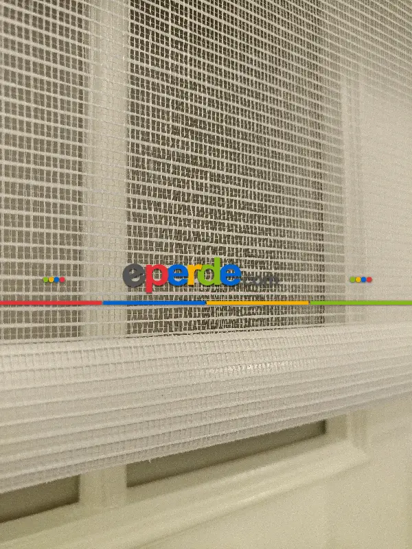 Çiftli Sistem Tül Stor Beyaz Cizgili Tül- Beyaz