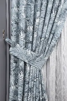 Tropikal Yaprak Desenli Fon Perde(leke Tutmaz)- Çok Renkli 2