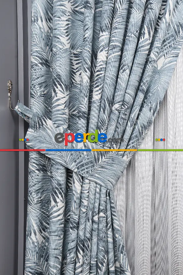 Yatak Odası - Tropikal Yaprak Desenli Fon Perde(leke Tutmaz)-  Çok Renkli 2