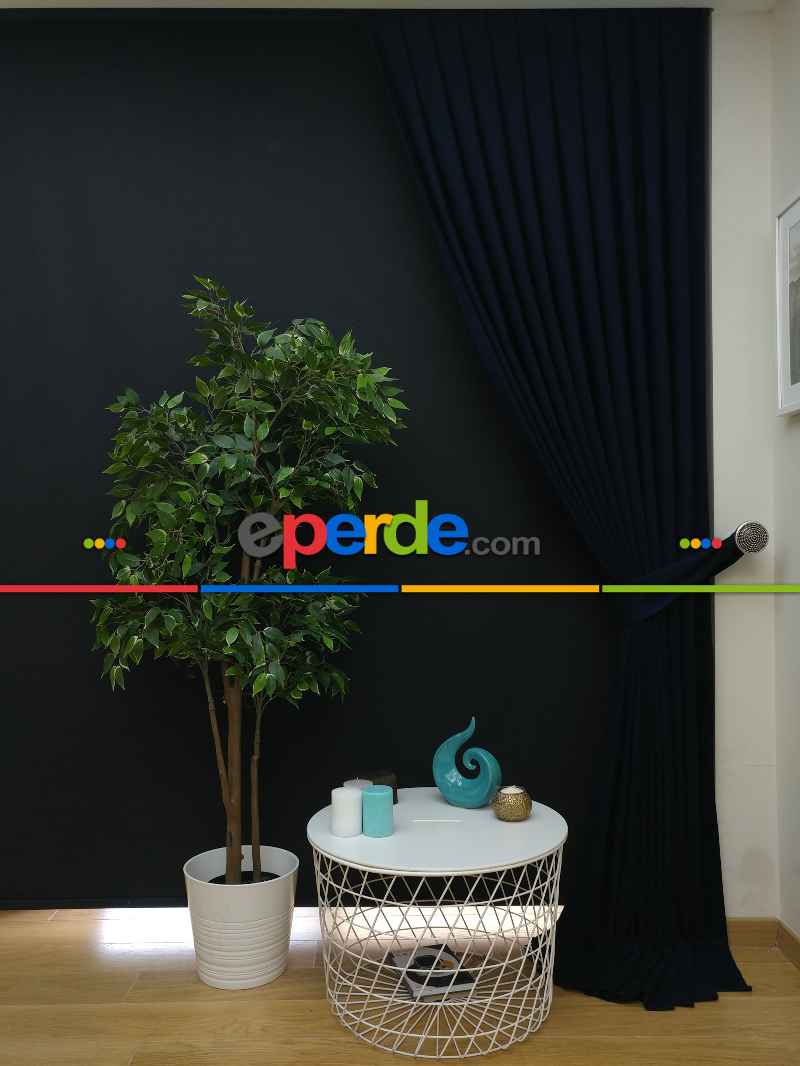 Düz Renk Dökümlü Fon Perde (150)- Lacivert