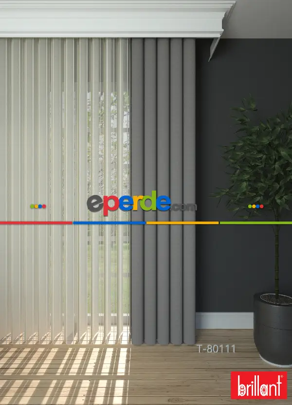 Yatak Odası - Brillant Akıllı Tül Perde Bronz Gri Renkli Tül Dikey Zebra Perde Düz 1. Kalite