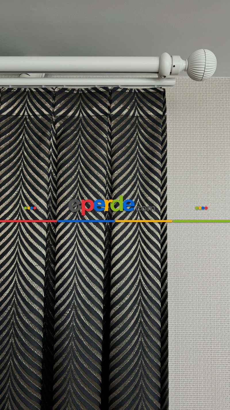 Siyah Gold Altın Premium Jakar Dokuma Pano Fon Perde - Gramajlı