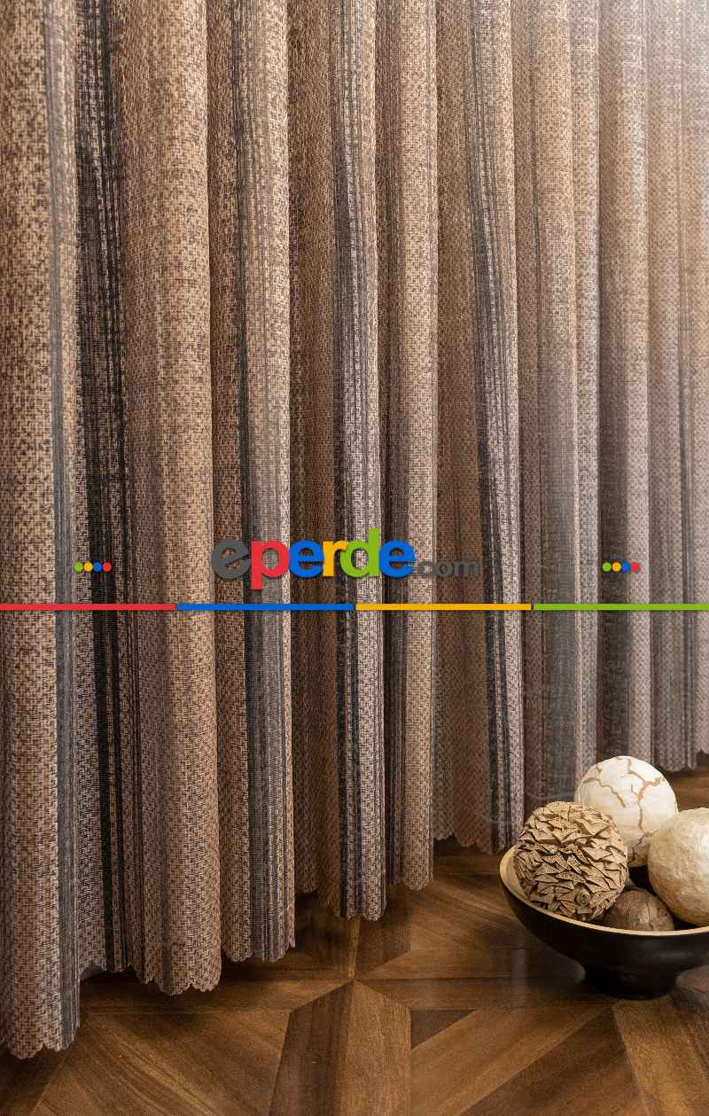 Yatak Odası - Modern Kahverengi Degrade Geçişli Tül - Örme Dantel Tül