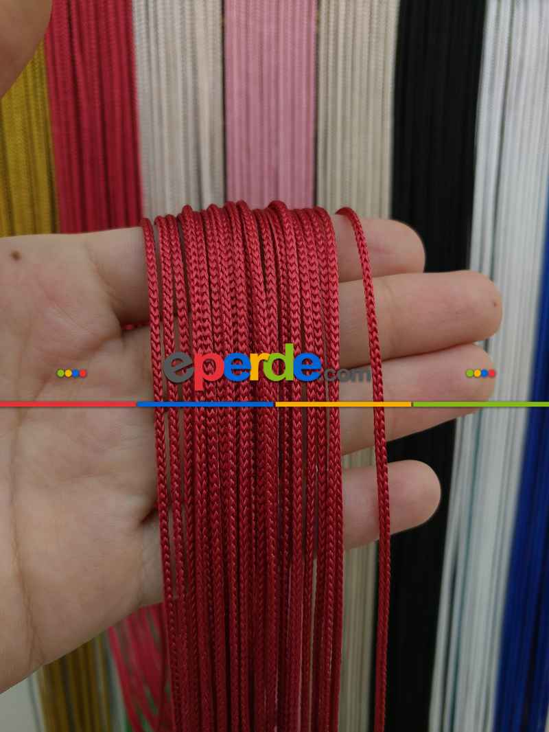 Mutfak İp Perde - Kırmızı Rengi İp Perde Kalın Zincir Serisi- Kırmızı