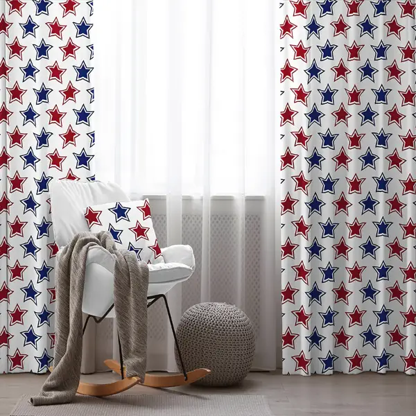 Yıldız Desenli Fon Perde Evim408-15 Kumaşı Kalındır Duck Bezi Değildir- Mavi-beyaz