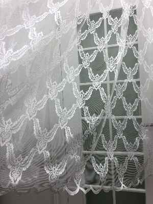 Kısa Boylu Tül Perde - Özel Örme Dokulu Tül Perde - Ekru Renk