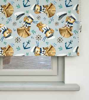 Kaptan Köpekçik Baskılı Stor Perde- Mavi-beyaz-kahve