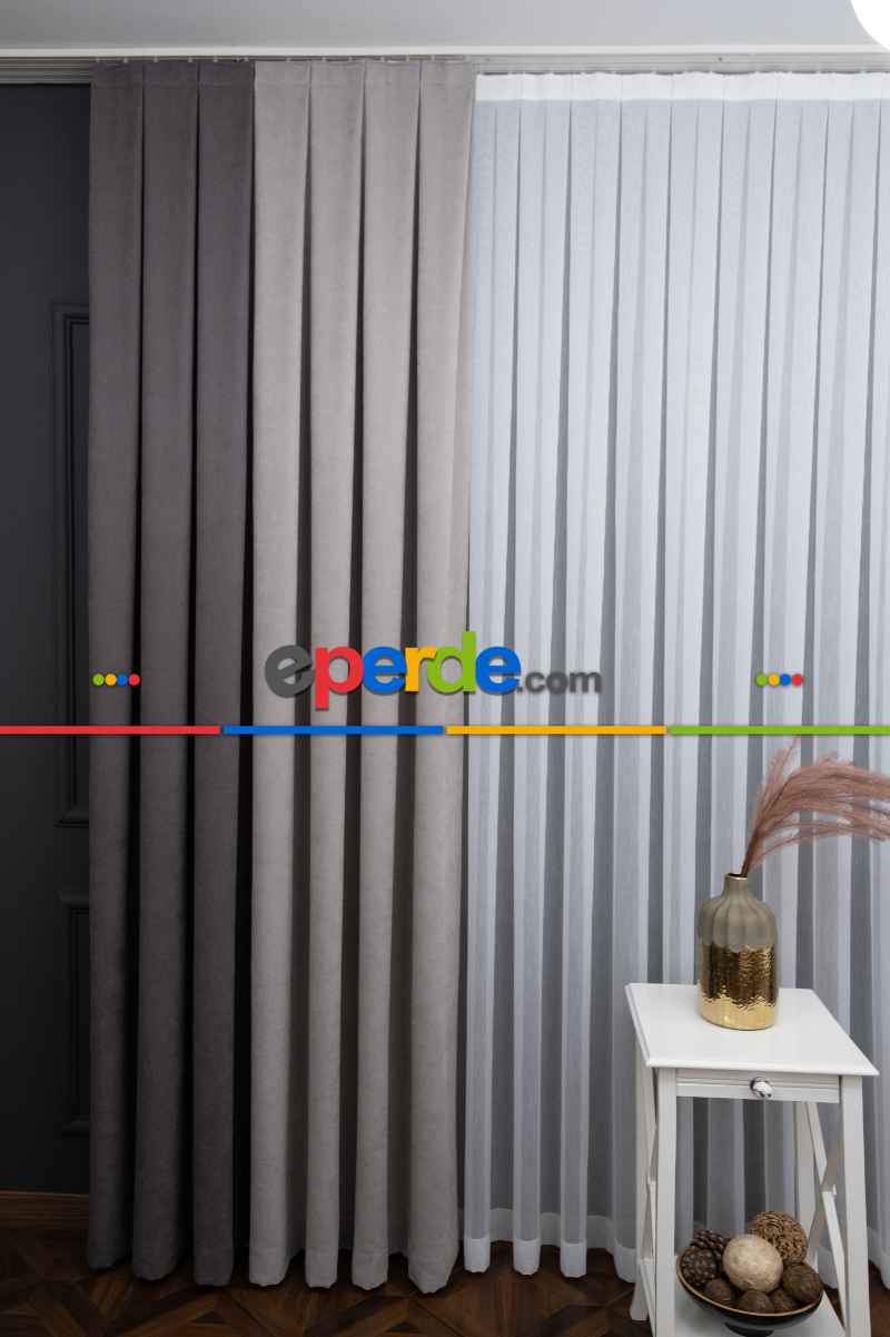 Yatak Odası - Gri Ve Antasit Kombinli Fon Perde