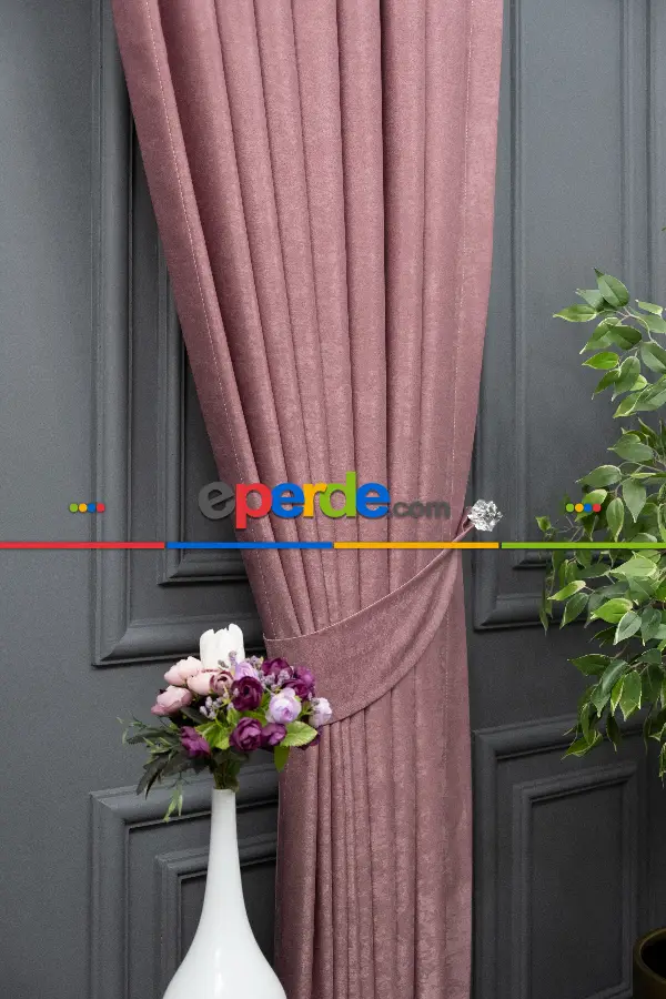 Salon - Soft Fon Perde Gül Kurusu Dökümlü En - Gül Kurusu