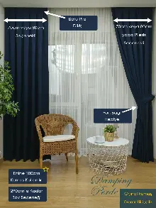 Koyu Lacivert Düz Fon Perde - Boru Pile- Lacivert