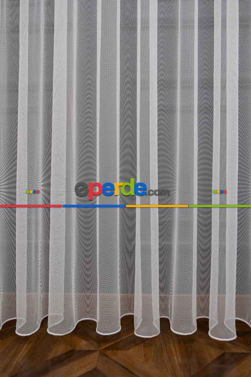 Grek Düz Tül Ekru Renk - İtinalı Dikiş - S Pile - Kurşunlu Tül