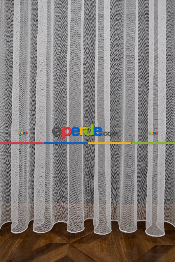 Grek Düz Tül Ekru Renk - İtinalı Dikiş - S Pile - Kurşunlu Tül