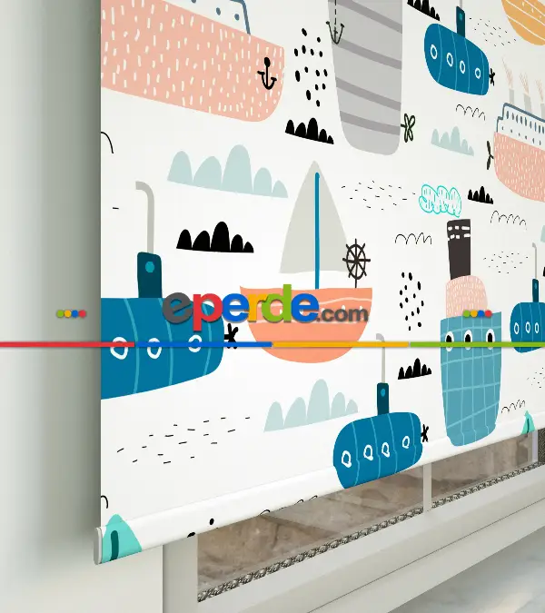 Çocuk Odası Stor Perde - Denizci Desenli Baskılı Stor Perde- Çok Renkli