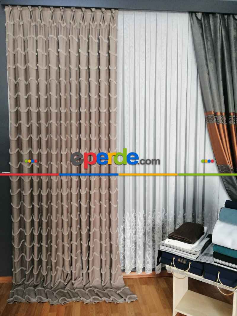 Sultan Desenli Keten Fon Perde - Antrasit