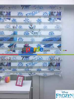 Çocuk Odası - Disney Frozen Karlar Ülkesi Baskılı Zebra Perde- Mavi