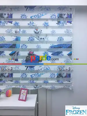 Çocuk Odası - Disney Frozen Karlar Ülkesi Baskılı Zebra Perde- Mavi