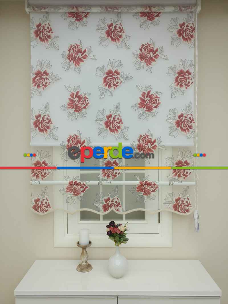 Mutfak Tül Stor Perde - Çiftli Sistem- Kırmızı