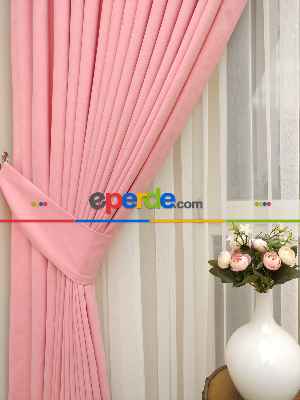 Pembe - Düz Fon Perde ( Dökümlü Fon Perde)- Pembe Açık
