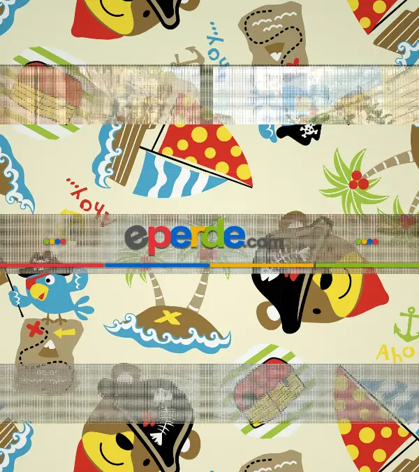 Bebek Odası Zebra Perde - Denizci Baskılı Zebra Perde- Mavi-Kırmızı-Beyaz-Hardal Sarısı