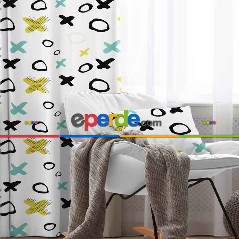 Çocuk Odası - Oturma Odası Fon Perde Evim996 Kumaşı Kalındır Duck Bezi Değildir- Mavi-beyaz