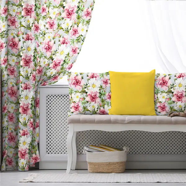 Çiçek Desenli Fon Perde Evim K-164 Kumaşı Kalındır Duck Bezi Değildir