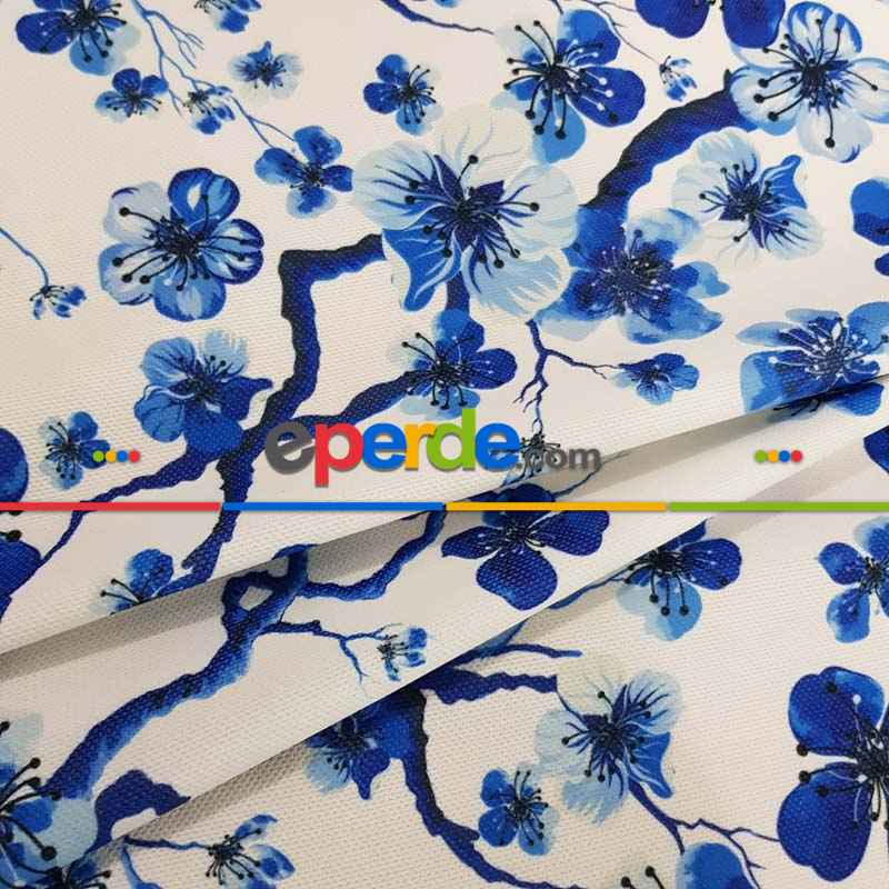 Çiçek Desenli Fon Perde Evm1515 Kumaşı Kalındır Duck Bezi Değildir- Mavi