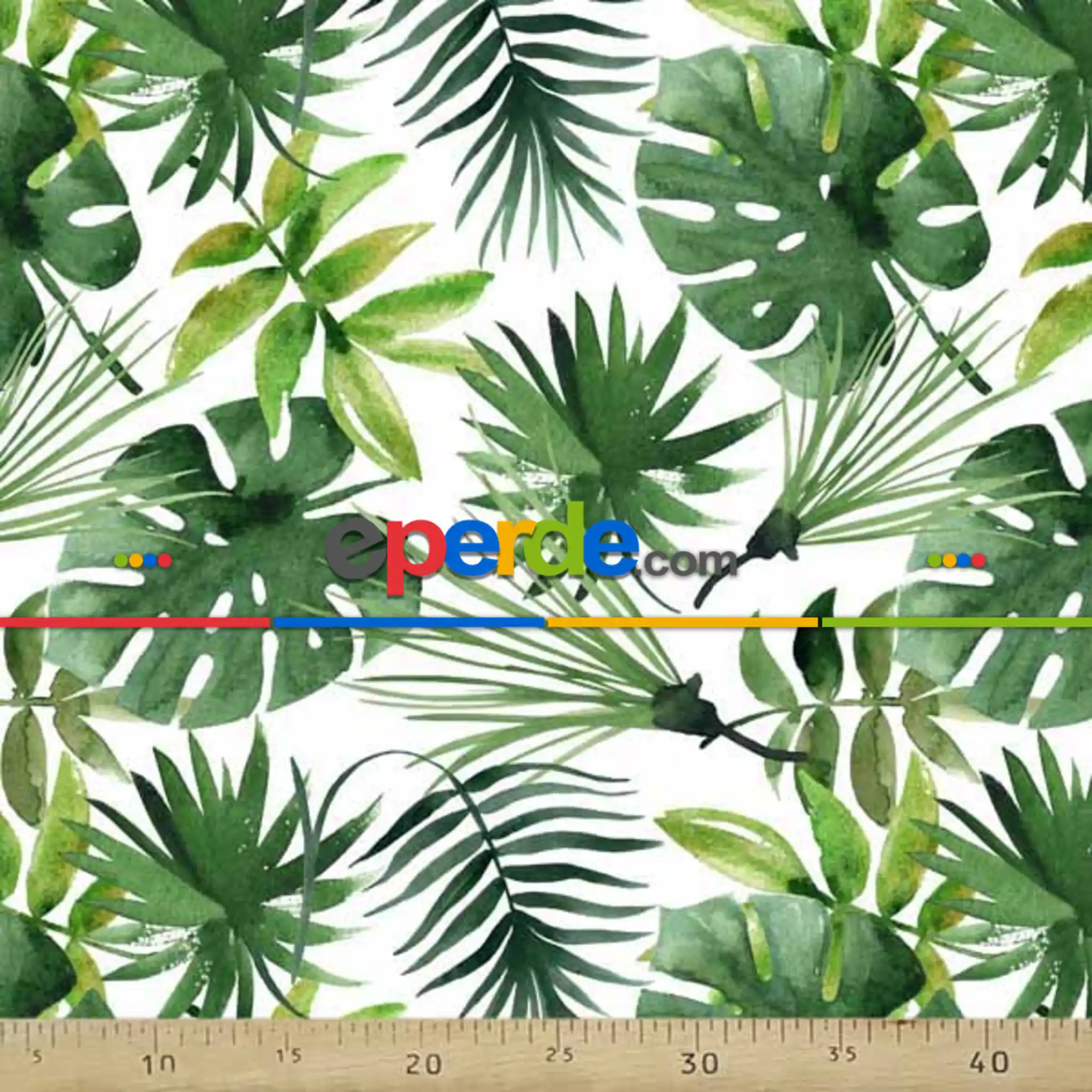 Tropikal Desenli Fon Perde K521 T - Kumaşı Kalındır Duck Bezi Değildir.- Yeşil-Beyaz-Çok Renkli