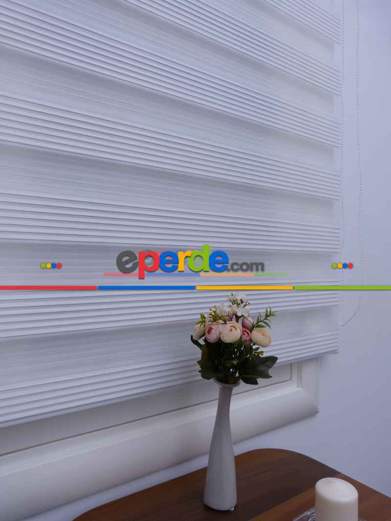 Zebra Perde - Beyaz - Dar Plise Model- Beyaz