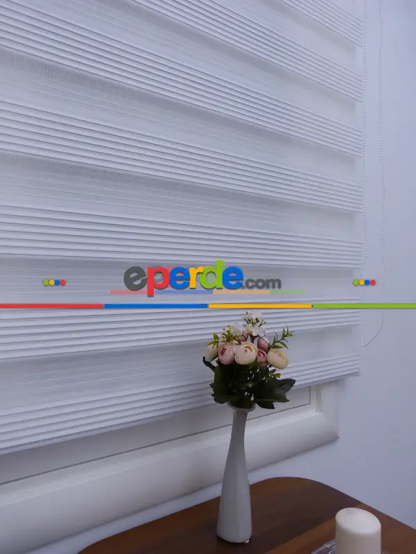 Mutfak - Zebra Perde - Beyaz - Dar Plise Model- Beyaz