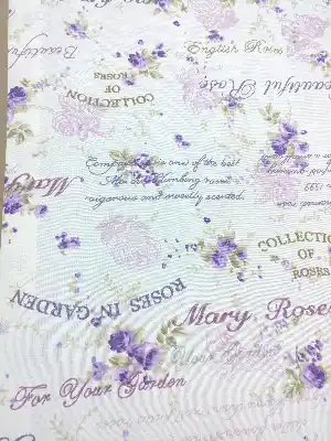 Mor Renk Gül Desenli Baskılı Fon Perde- Mor-Lila-Ekru