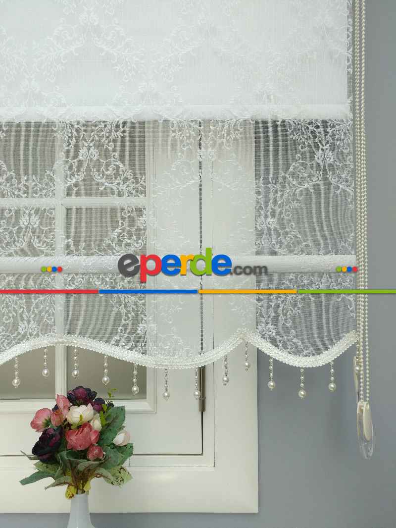 Brillannt - Çiftli Sistem Tül Stor Perde - Ekru - Açık Krem - Beyaz - Damask