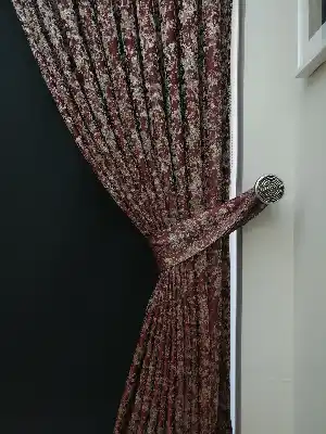 Patine Desenli Bordo Krem Desenli Jakar Fon Perde - Bordo